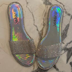 iridescent crystal rhinestone sandals slides 💿 ✨